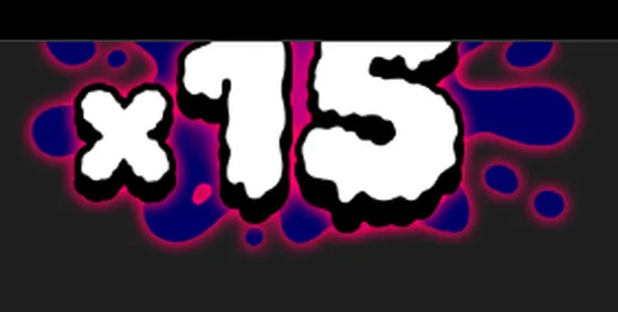 The times-fifteen badge from the Soaked By Seamen slot, white digits over a dark red splash.