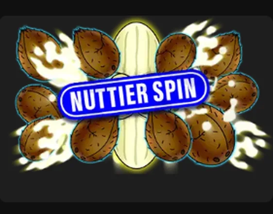 The Nuttier Spin booster badge from the Soaked By Seamen slot, a larger ring of burning coconuts around a banana.