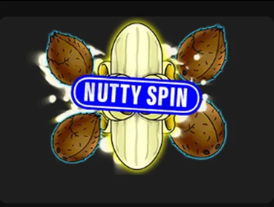 The Nutty Spin booster badge from the Soaked By Seamen slot, a ring of burning coconuts around a banana.